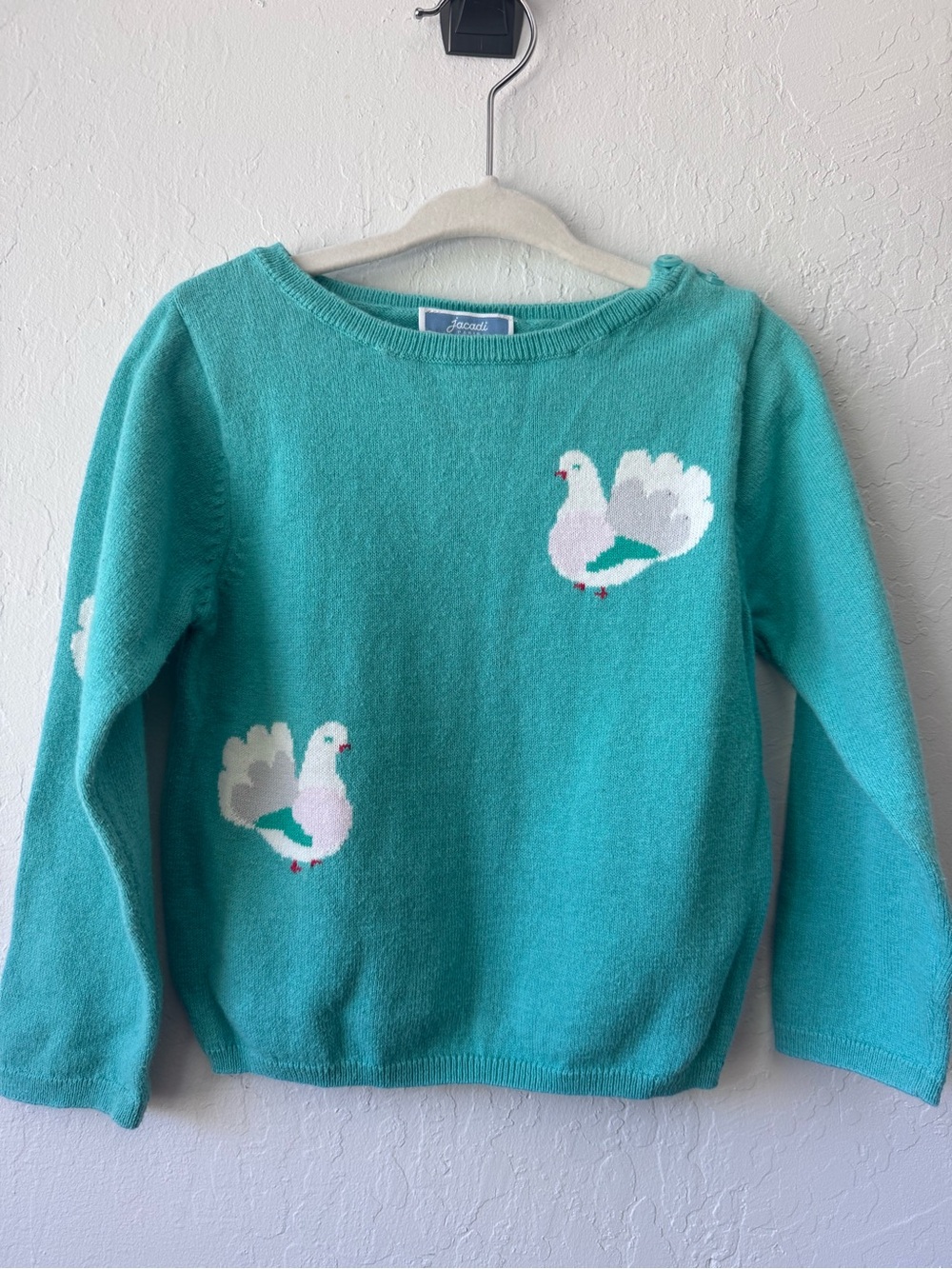 Jacadi Teal Sweater with White Dove Intarsia